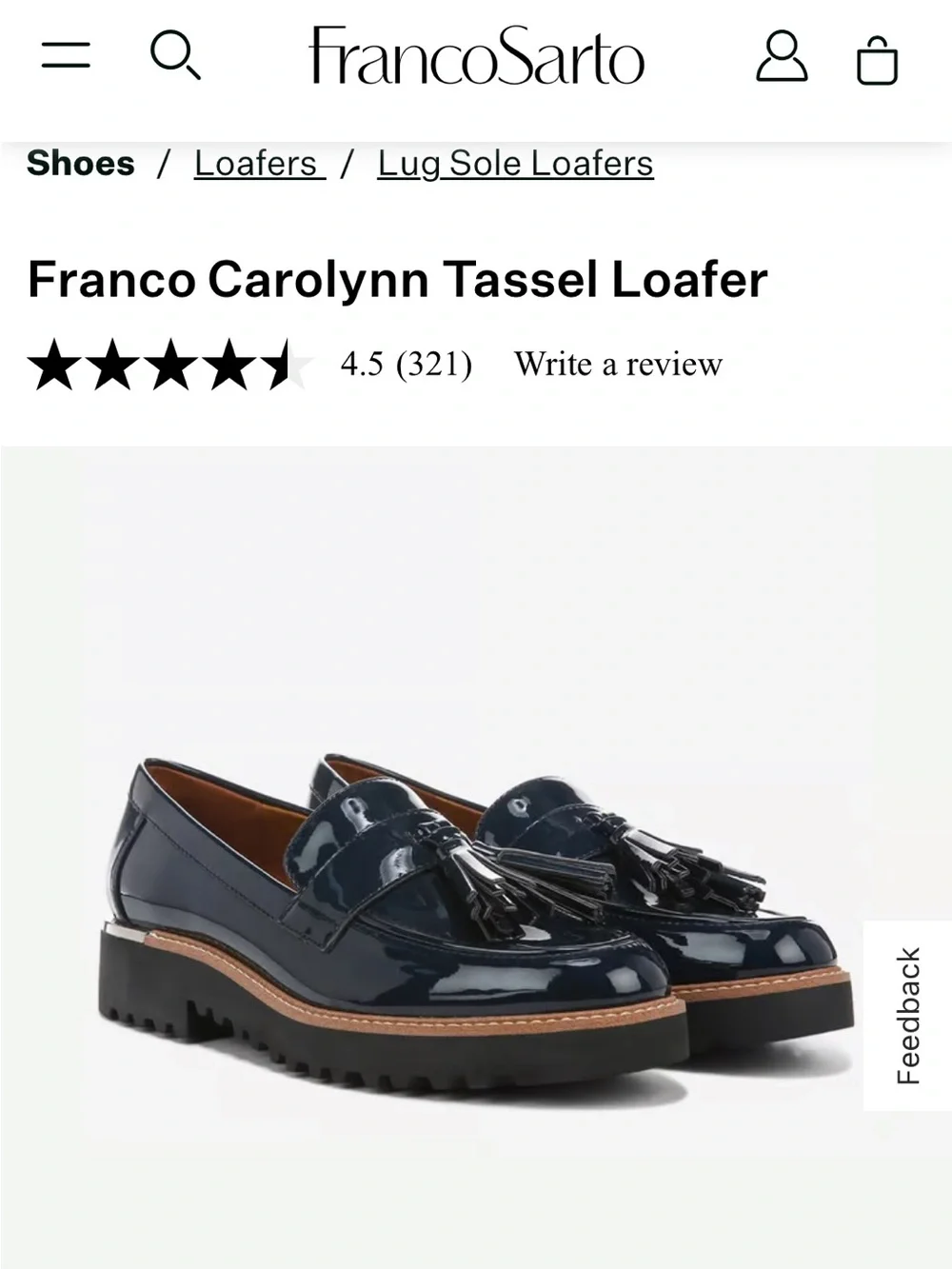Franco Sarto Patent Tassel Lug Loafer in Navy